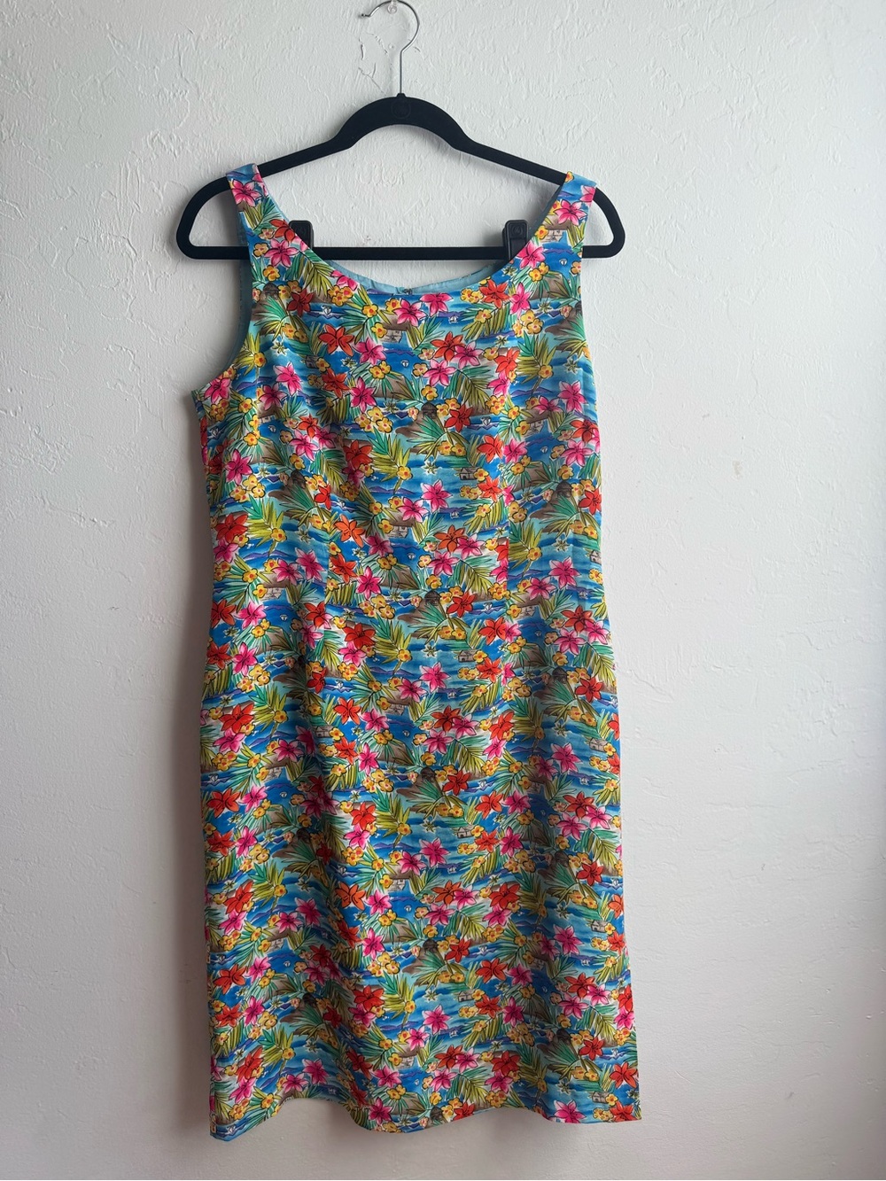 Maggy London silk Women’s Tropical Floral Sheath Dress in Blue size 12